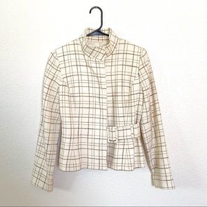 Kay Unger 100% Wool Mock Neck Belted Jacket Tan 6